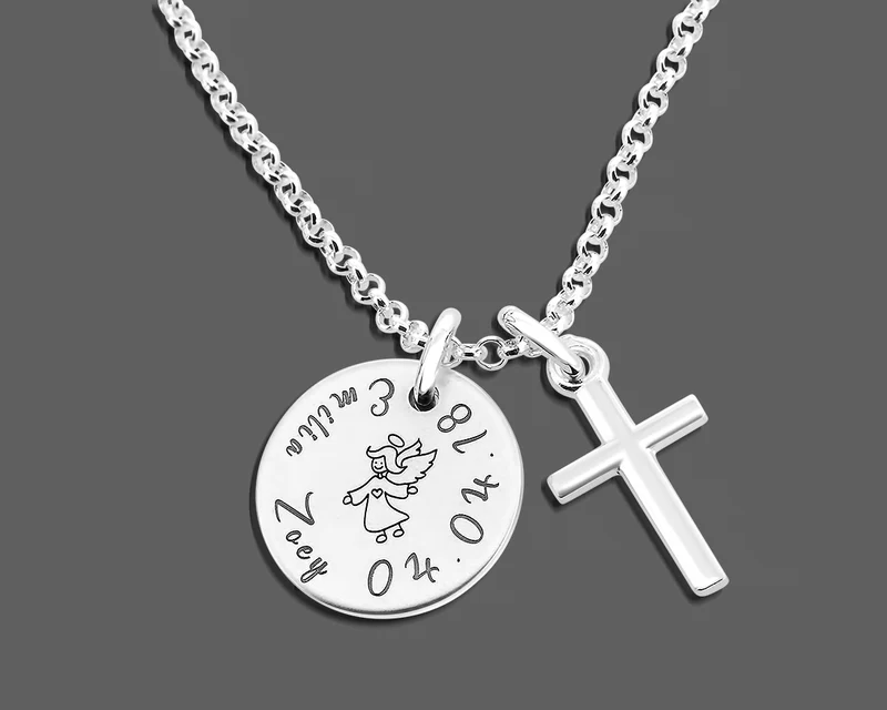 SILBER KETTE MIT KREUZ NAMENSKETTE ENGELSCHMUCK 925 SILBER TAUFE