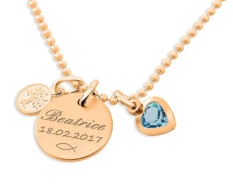 GESCHENK ZUR TAUFE TAUFKETTE ROSÉ VERGOLDET BAUM HERZ ANHÄNGER