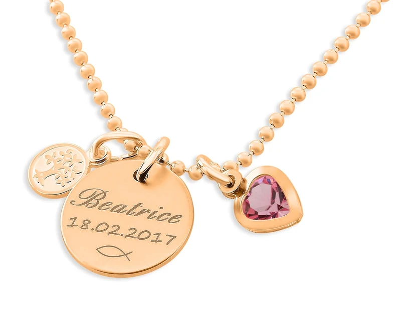 GESCHENK ZUR TAUFE TAUFKETTE ROSÉ VERGOLDET BAUM HERZ ANHÄNGER