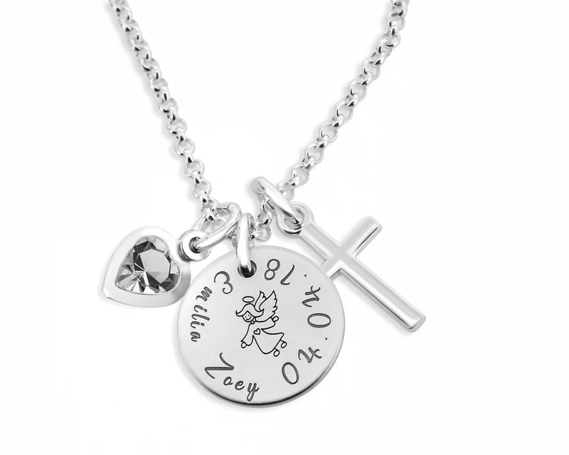 TAUFKETTE MÄDCHEN GRAVUR 925 SILBER NAMENSKETTE TAUFE KREUZ TAUFSCHMUCK