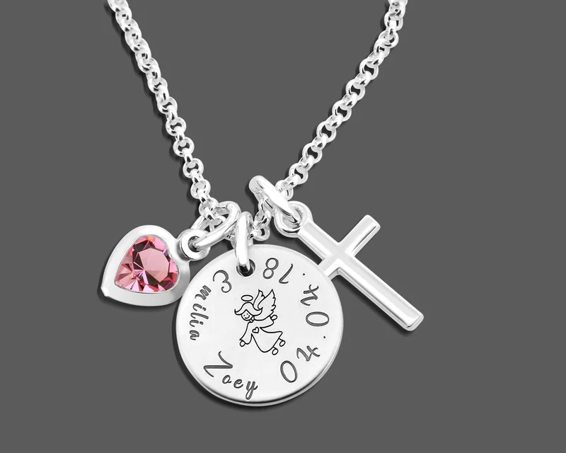 TAUFKETTE MÄDCHEN GRAVUR 925 SILBER NAMENSKETTE TAUFE KREUZ TAUFSCHMUCK