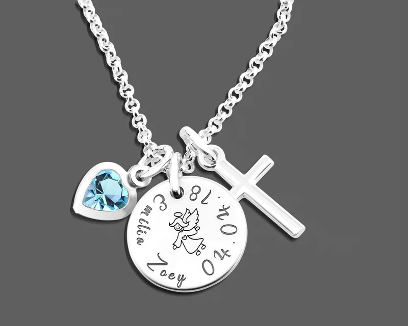 TAUFKETTE MÄDCHEN GRAVUR 925 SILBER NAMENSKETTE TAUFE KREUZ TAUFSCHMUCK