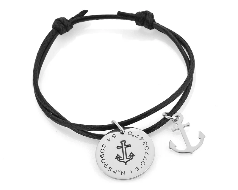 BAUMWOLLARMBAND, ANKER, MARITIMER SCHMUCK, KOORDINATEN