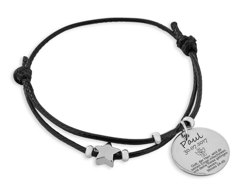 BAUMWOLLBAND MIT GRAVUR, STERN, TAUFARMBAND, GESCHENK