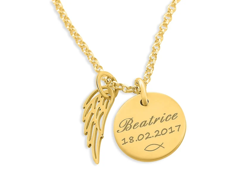 NAMENSKETTE GOLD TAUFE MÄDCHEN TAUFGESCHENK KETTE MIT GRAVUR ANHÄNGERN