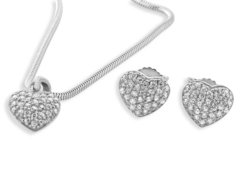 SILBERSCHMUCK HERZ, SCHMUCKSET, KRISTALL, DAMENSCHMUCK