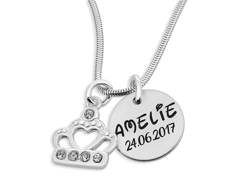 KINDERKETTE MIT KRONE MÄDCHEN KETTE MIT NAMEN SILBERSCHMUCK FÜR KINDER