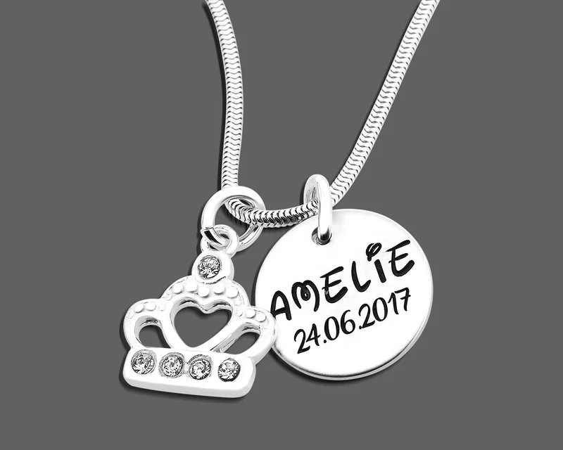 KINDERKETTE MIT KRONE MÄDCHEN KETTE MIT NAMEN SILBERSCHMUCK FÜR KINDER