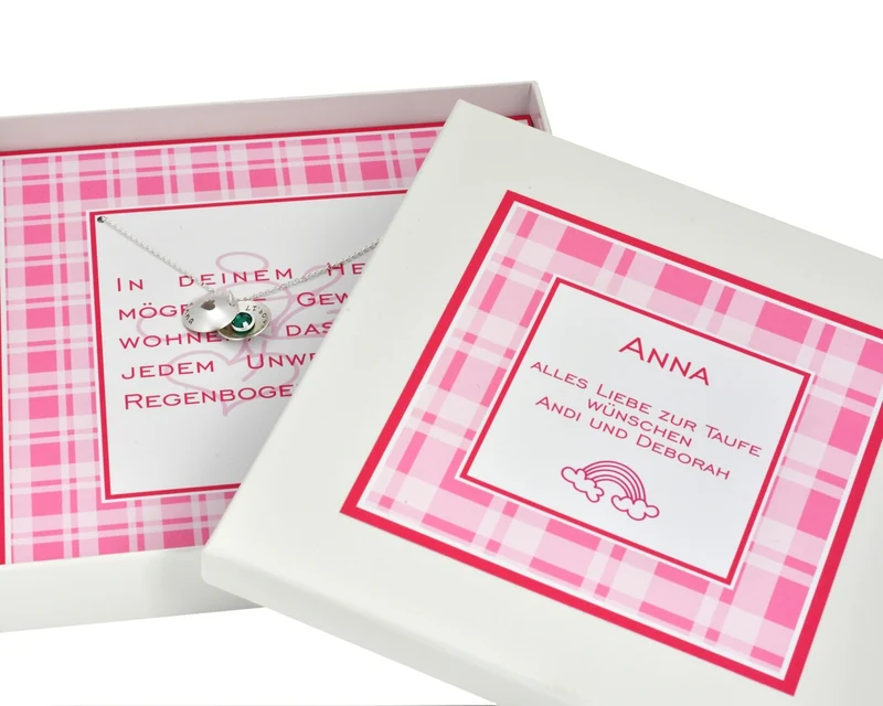 TAUFKETTE MIT GRAVUR, GESCHENKSCHACHTEL, 925 SILBER, PERSONALISIERTE SCHMUCKBOX