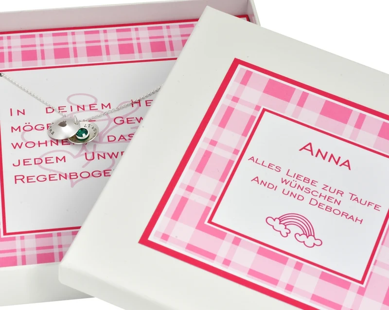 TAUFKETTE MIT GRAVUR, GESCHENKSCHACHTEL, 925 SILBER, PERSONALISIERTE SCHMUCKBOX