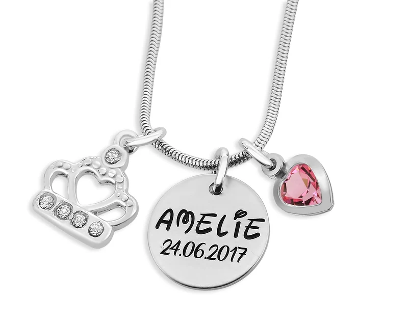 KETTE 925 SILBER MÄDCHEN KRONE, NAMENSKETTE, HERZ, EINSCHULUNG SCHMUCK
