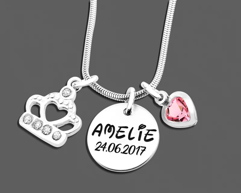 KETTE 925 SILBER MÄDCHEN KRONE, NAMENSKETTE, HERZ, EINSCHULUNG SCHMUCK
