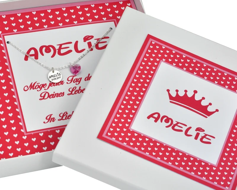 PERONALISIERTE SCHACHTEL HERZKETTE KINDERESCHMUCK KINDERKETTE