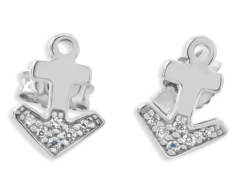 OHRSTECKER ANKER, OHRRINGE MIT ZIRKONIA, SILBERSCHMUCK, MARITIMER SCHMUCK
