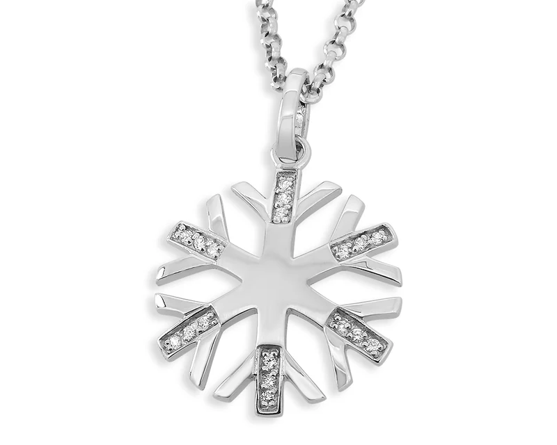 SCHNEEFLOCKE HALSKETTE DAMEN SILBERKETTE MIT SCHNEEFLOCKEN ZIRKONIA EISKRISTALL