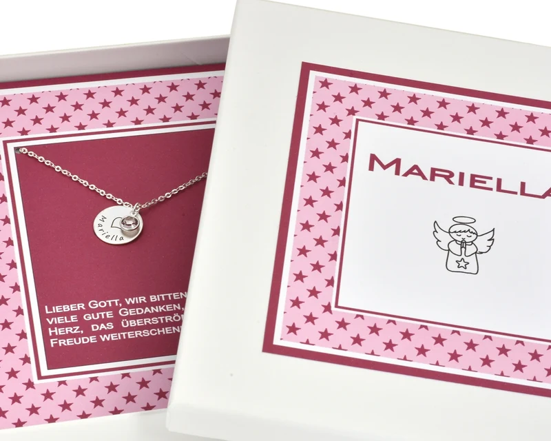 TAUFGESCHENK, PERSONALISIERTER SCHACHTEL, KINDERSCHMUCK MIT GRAVUR