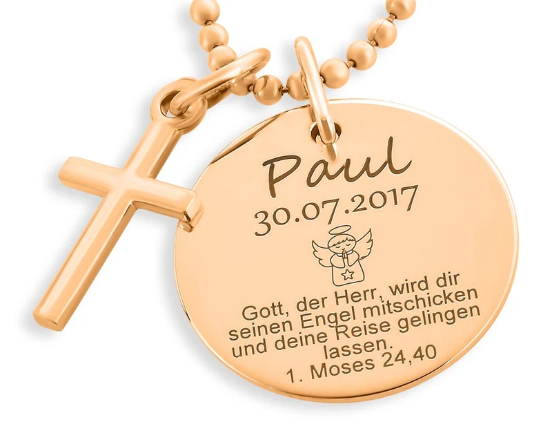 TAUFKETTE ROSÉGOLD TAUFSCHMUCK MIT GRAVUR ENGEL NAMENSKETTE TAUFE