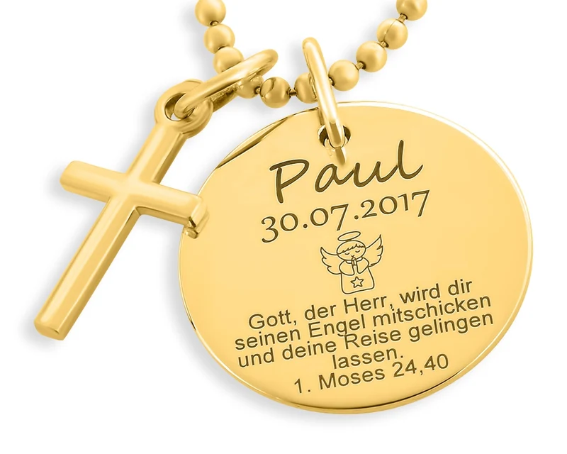 KINDERKETTE TAUFE JUNGE GOLD TAUFKETTE MIT GRAVUR KREUZ TAUFSCHMUCK ONLINE