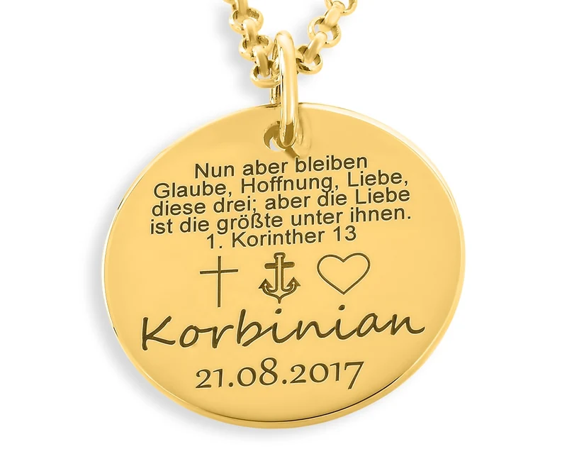 GESCHENK ZUR TAUFE, TAUFSCHMUCK, KREUZ-ANKER-HERZ, NAMENSCHMUCK
