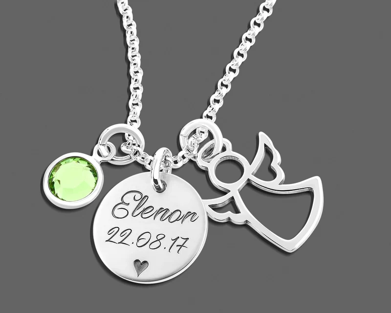 SILBERKETTE MIT ANHÄNGER, ENGEL, GRAVURSCHMUCK, SCHUTZENGEL