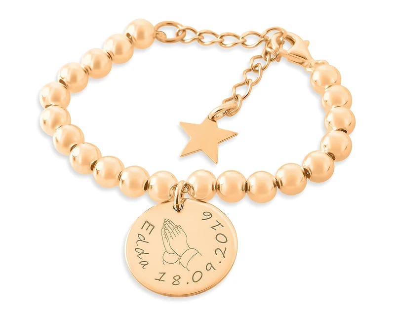 TAUFGESCHENK, KUGELARMBAND ROSÉ VERGOLDET, ARMBAND FÜR KINDER