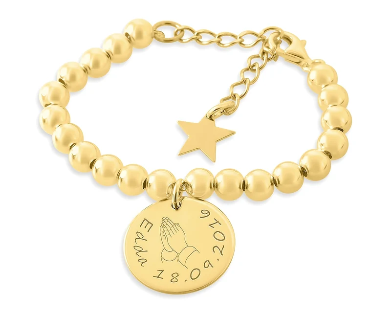 ARMBAND ZUR TAUFE, KINDERSCHMUCK VERGOLDET, ARMBAND MIT GRAVUR