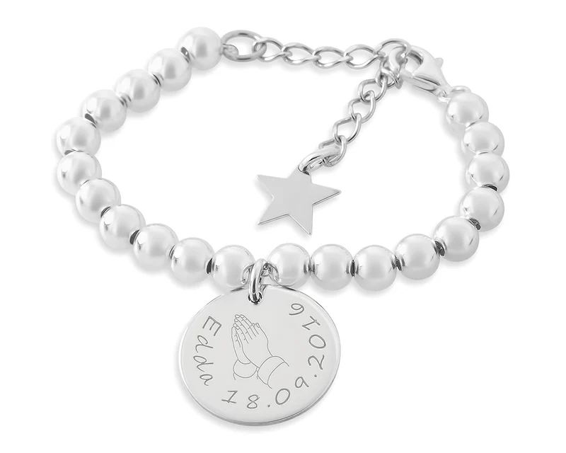 KINDERARMBAND SILBER, TAUFSCHMUCK MIT GRAVUR, STERN