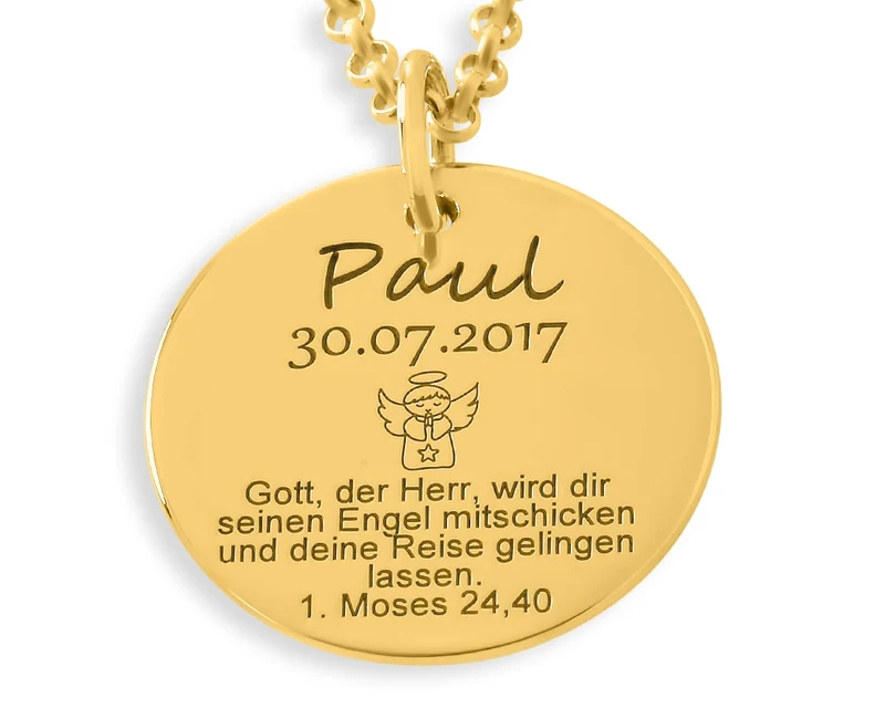 TAUFKETTE GOLD JUNGEN KETTE ZUR TAUFE KINDERSCHMUCK ENGEL TAUFSCHMUCK GRAVUR