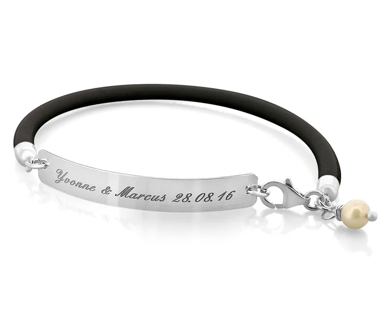 LEDERARMBAND DAMEN SCHWARZ 925 SILBER DAMENSCHMUCK MIT GRAVUR