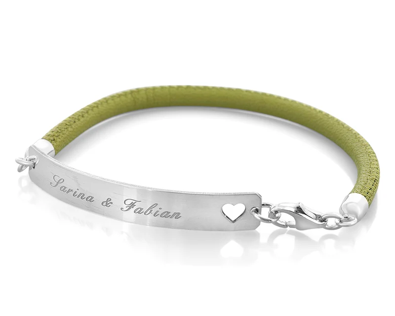 DAMEN ARMBAND LEDER GRAVUR 925 SILBER SCHMUCK FREUNDIN FRAU NAMEN