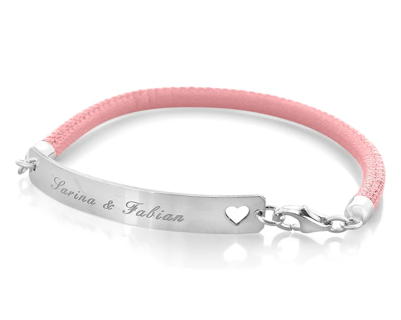 DAMEN LEDER ARMBAND ROSA GRAVUR DAMENARMBAND DESIGNERARMBAND FRAU 925 SILBER