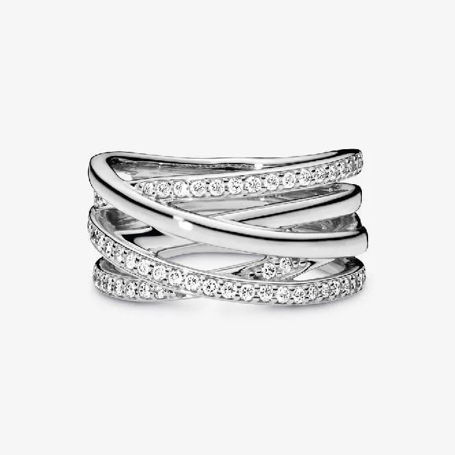 Sparkling & Polished Lines Ring, Size 52