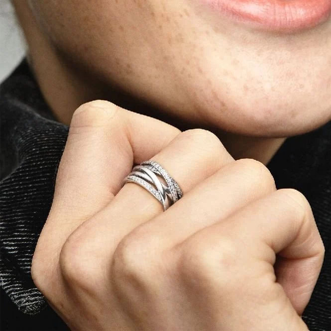 Sparkling & Polished Lines Ring, Size 52