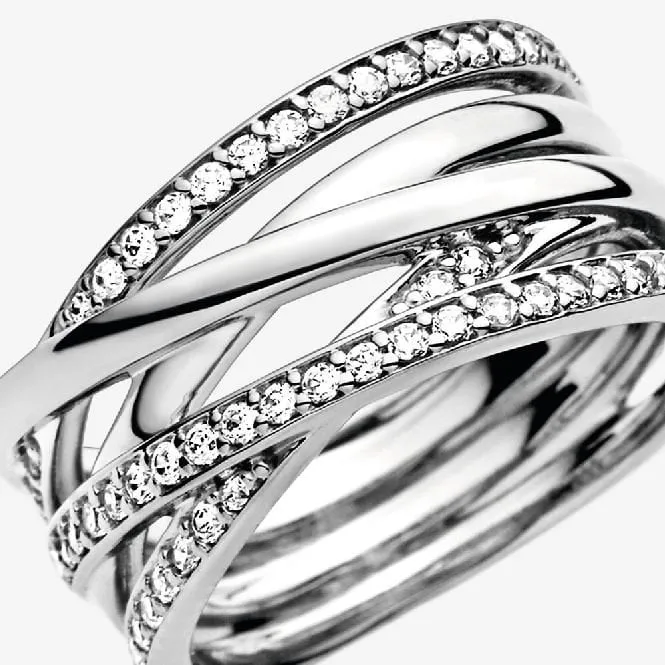 Sparkling & Polished Lines Ring, Size 52
