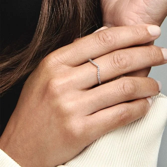 Rose Sparkling Wishbone Ring, Size 44