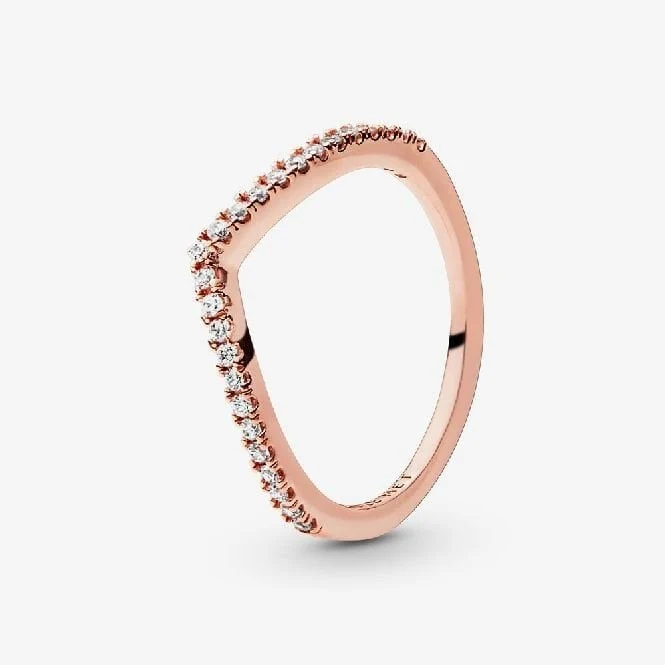 Rose Sparkling Wishbone Ring, Size 62