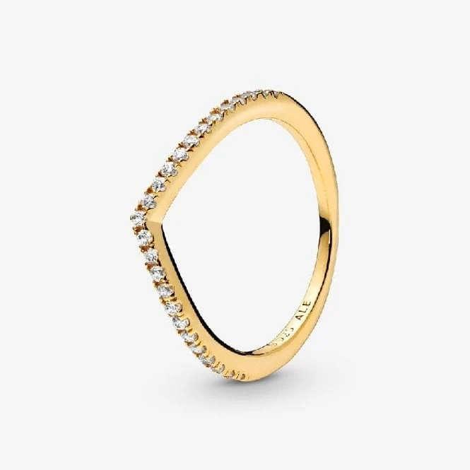 Gold Sparkling Wishbone Ring, Size 62