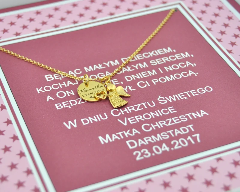 GESCHENK ZUR TAUFE MIT ENGEL, TAUFKETTE MIT PERSONALISIERTER SCHACHTEL, ENGEL, TAUFE