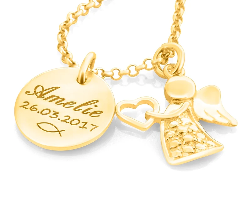 GESCHENK ZUR TAUFE MIT ENGEL, TAUFKETTE MIT PERSONALISIERTER SCHACHTEL, ENGEL, TAUFE
