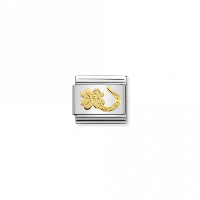 Classic Gold Horseshoe and Four-Leaf Clover Good Luck Charms