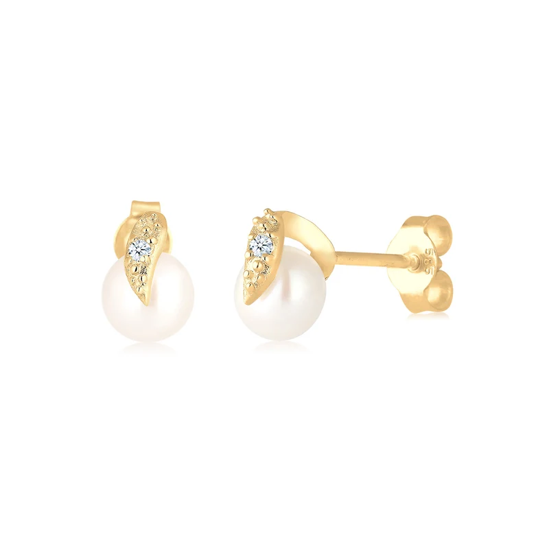 Ohrstecker | Süßwasserperle, Diamant ( Weiß, 0,03 ct )