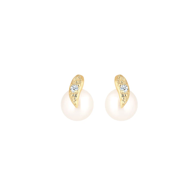 Ohrstecker | Süßwasserperle, Diamant ( Weiß, 0,03 ct )