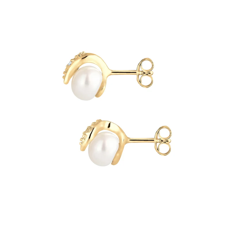 Ohrstecker | Süßwasserperle, Diamant ( Weiß, 0,03 ct )