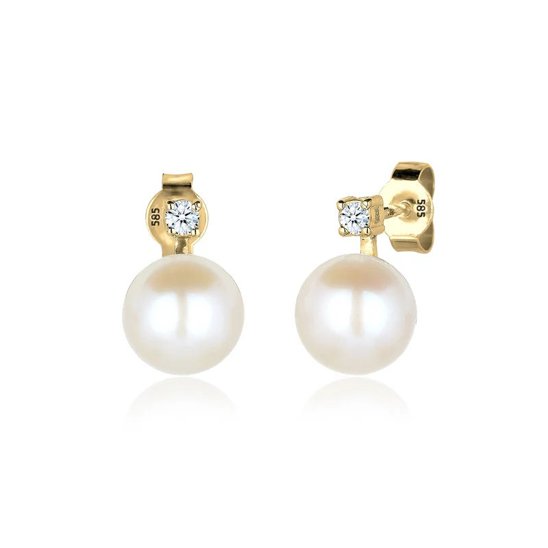 Ohrstecker | Süßwasserperle, Diamant ( Weiß, 0,06 ct )