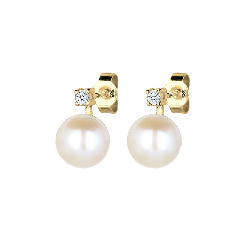 Ohrstecker | Süßwasserperle, Diamant ( Weiß, 0,06 ct )