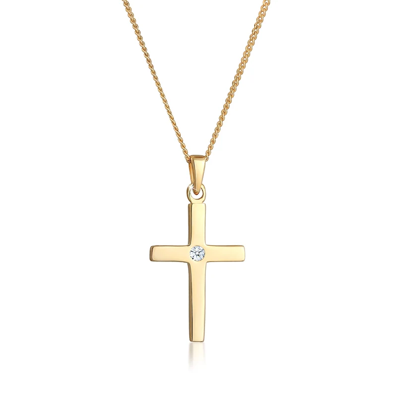 Halskette Kreuz | Diamant (Weiß, 0,015 ct)