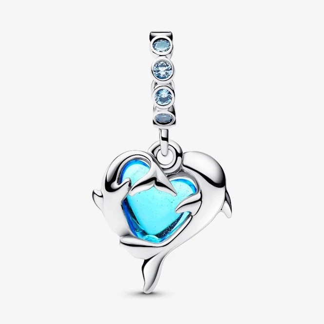 Blue Murano Glass Dolphins Dangle Charms