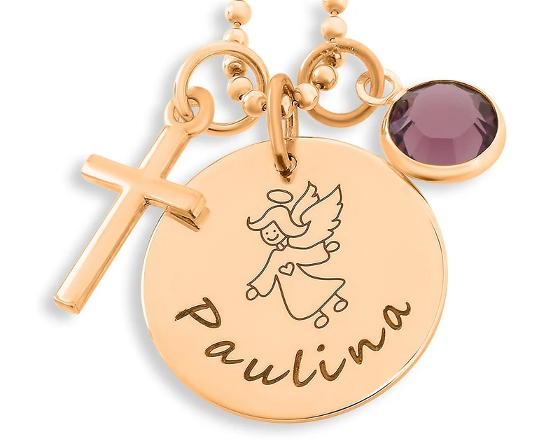 KETTE ROSE VERGOLDET, NAMENSSCHMUCK, PERSONALISIERTER SCHMUCK, KREUZ, ENGEL