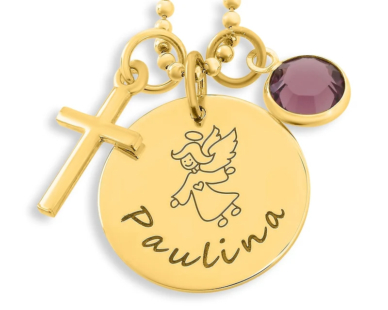 TAUFKETTE GOLD MÄDCHEN TAUFSCHMUCK KREUZ GRAVUR ENGEL PERSONALSIERT