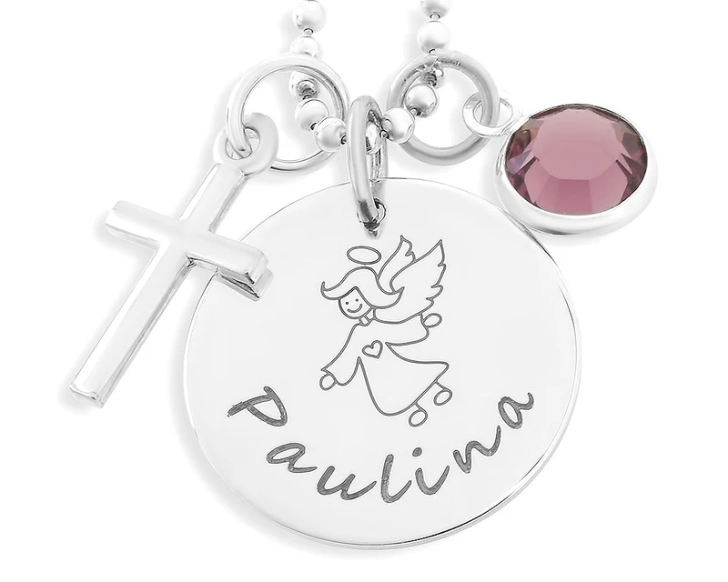 TAUFKETTE, GEBURTSSTEIN, KREUZ, ENGELSCHMUCK, SILBERSCHMUCK, 925 SILBER